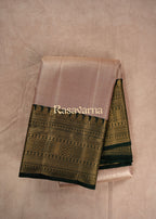 Rose Gold Pure Silk Kanchipuram Pattu Saree with Bottle Green Border