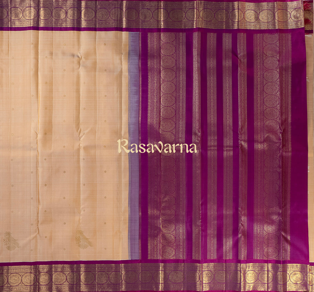 Cream Pure Silk Kanchipuram Pattu Saree with Rani Pink Border