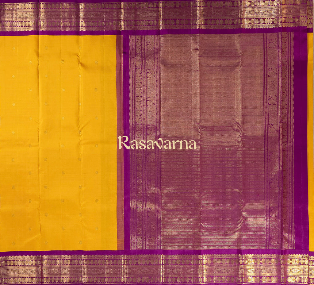 Gold Pure Silk Kanchipuram Pattu Saree with Magenta Border
