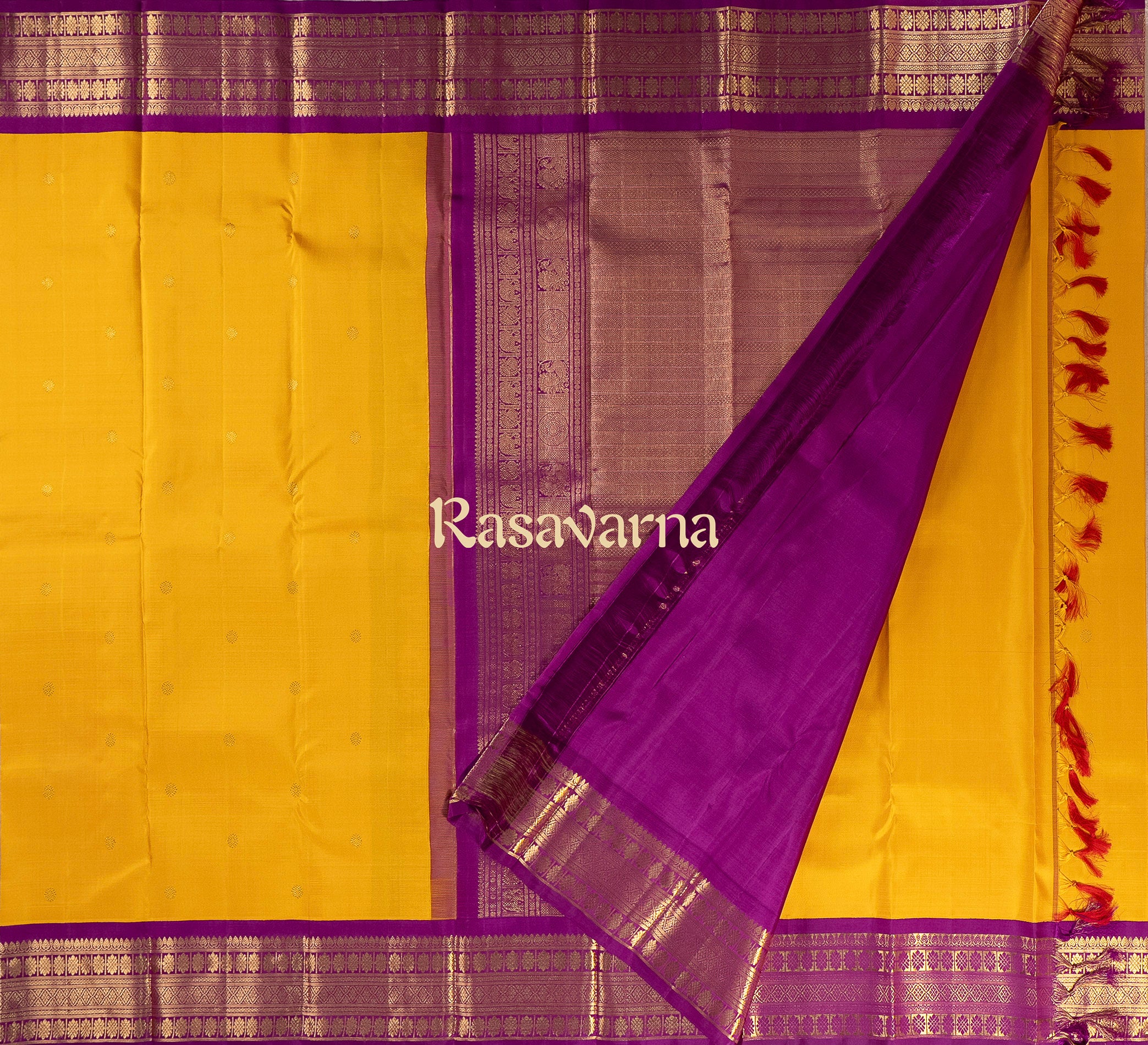 Gold Pure Silk Kanchipuram Pattu Saree with Magenta Border