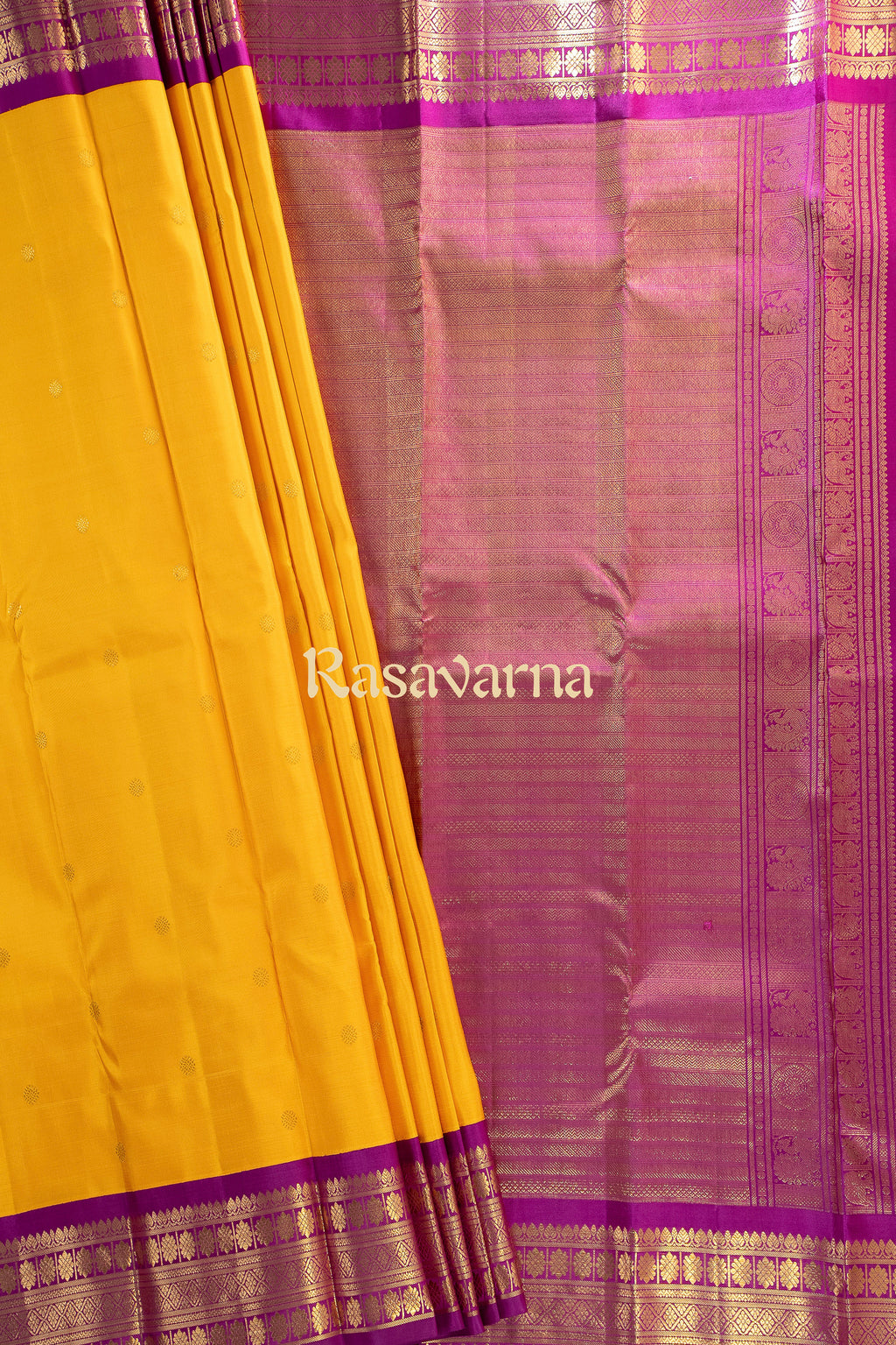 Gold Pure Silk Kanchipuram Pattu Saree with Magenta Border