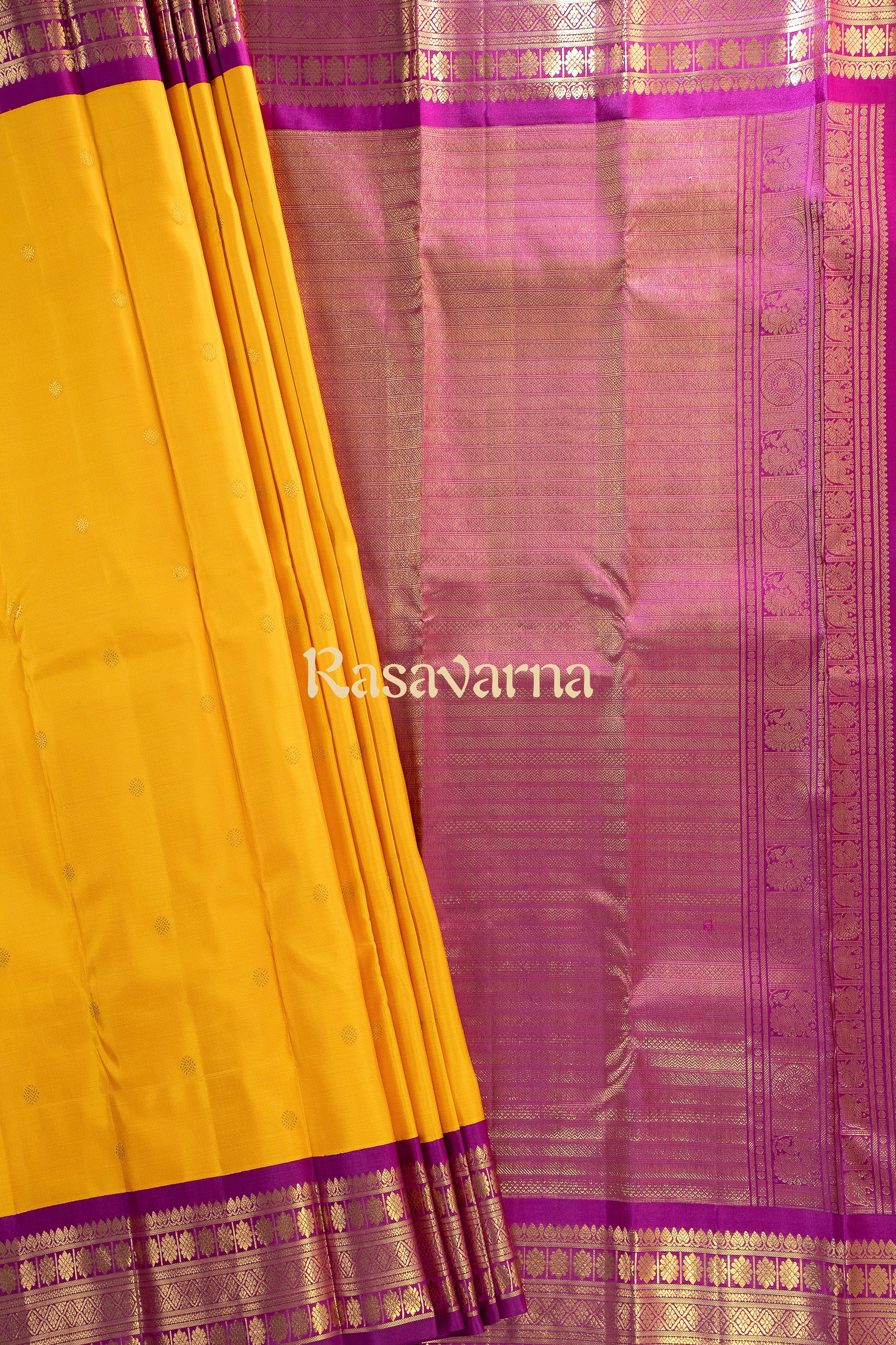 Gold Pure Silk Kanchipuram Pattu Saree with Magenta Border