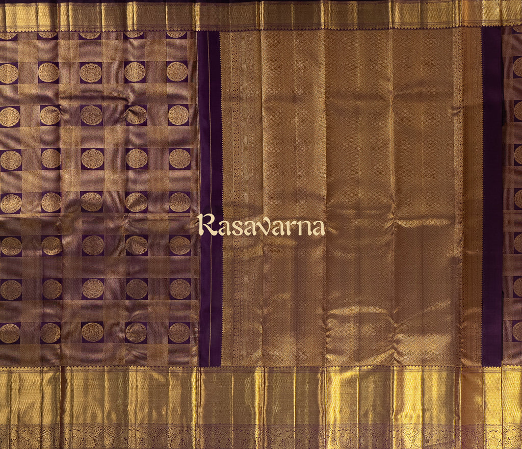 Violet Pure Silk Kanchipuram Pattu Saree with Gold Border