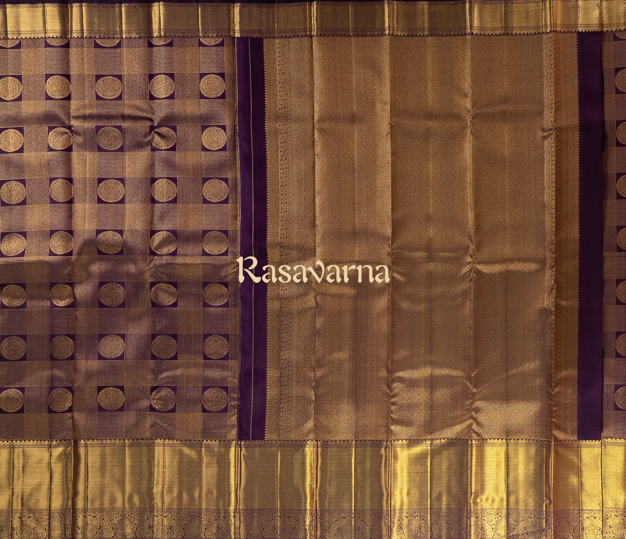 Violet Pure Silk Kanchipuram Pattu Saree with Gold Border