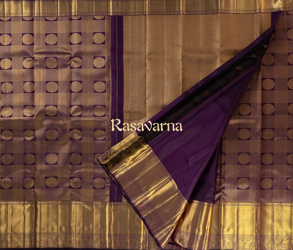Violet Pure Silk Kanchipuram Pattu Saree with Gold Border