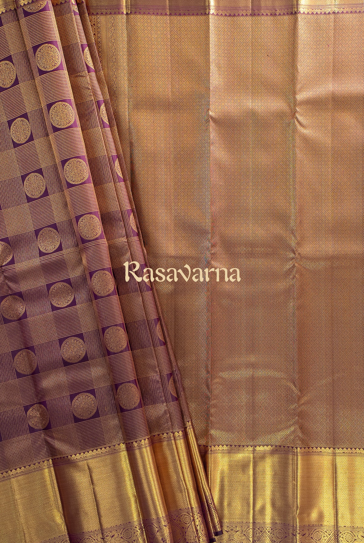 Violet Pure Silk Kanchipuram Pattu Saree with Gold Border