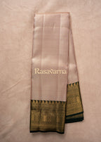 Rose Gold Pure Silk Kanchipuram Pattu Saree with Bottle Green Border