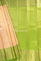 Cream Pure Silk Kanchipuram Pattu Saree with Green Border