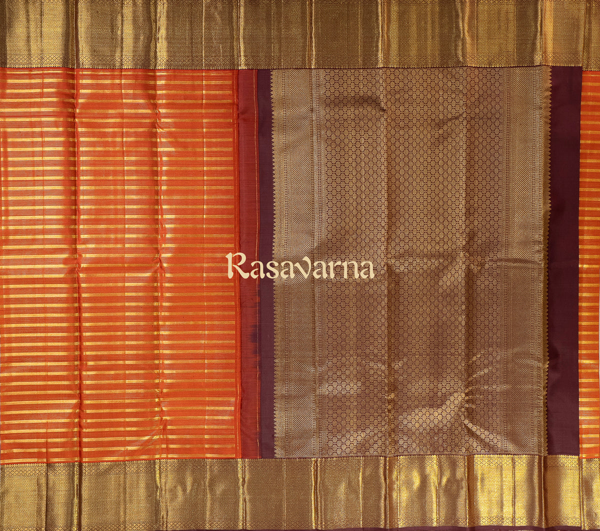 Rust Pure Silk Kanchipuram Pattu Saree with Chocolate Border