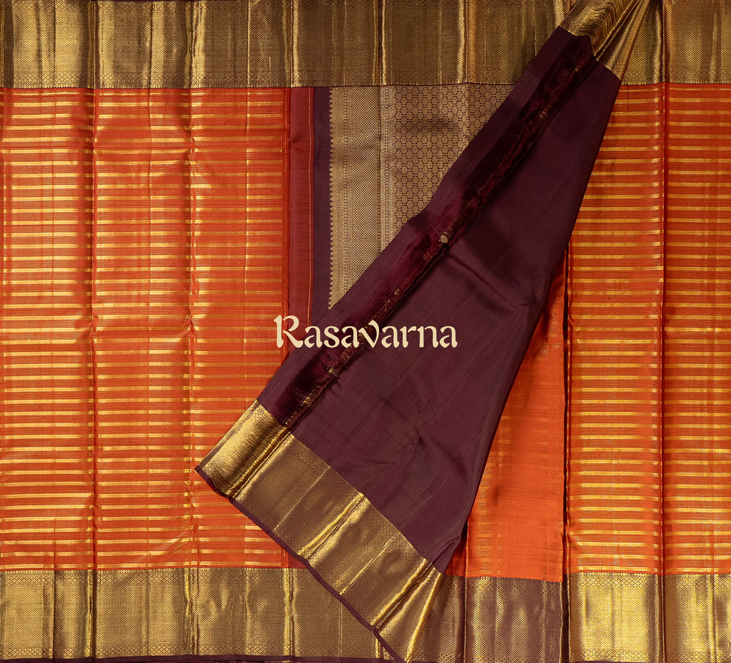Rust Pure Silk Kanchipuram Pattu Saree with Chocolate Border