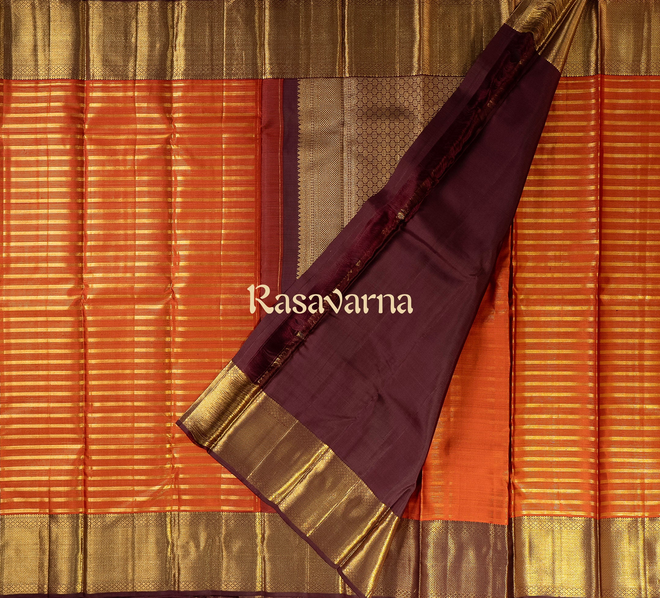 Rust Pure Silk Kanchipuram Pattu Saree with Chocolate Border