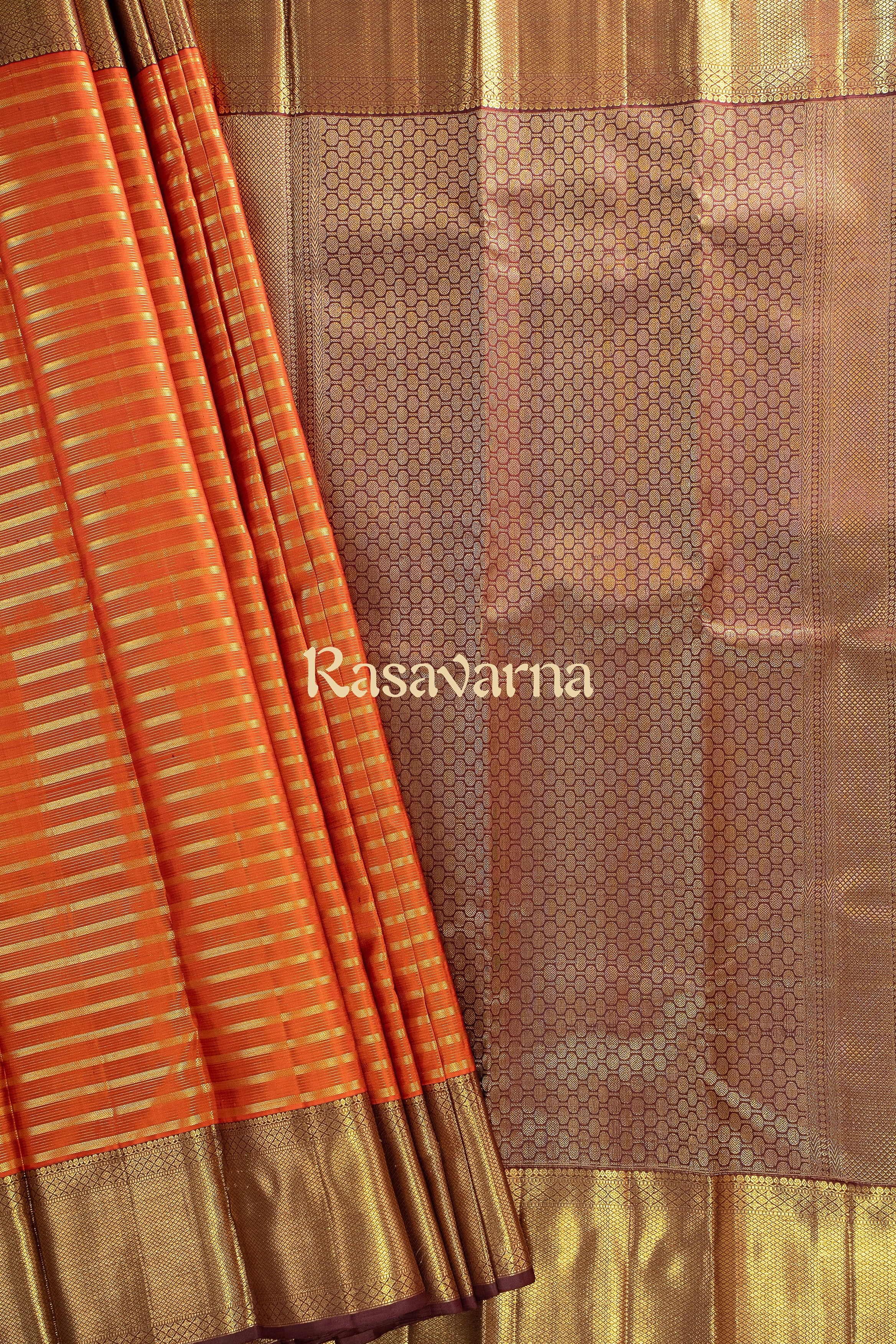 Rust Pure Silk Kanchipuram Pattu Saree with Chocolate Border