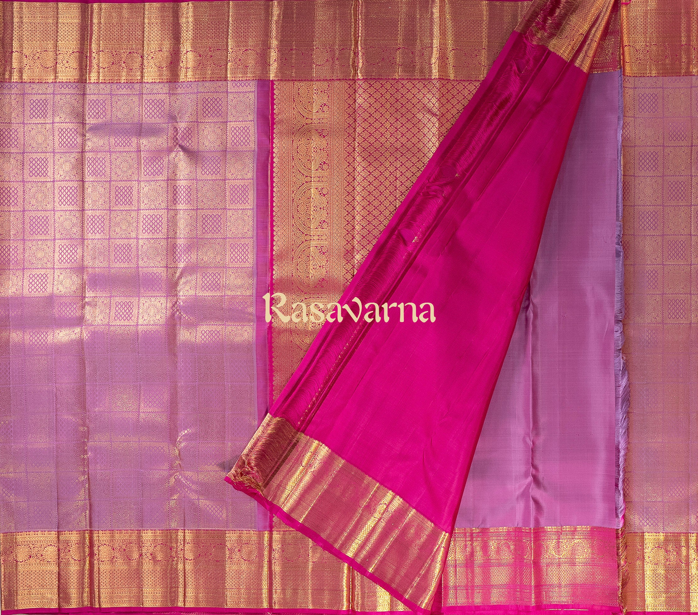 Onion Red Pure Silk Kanchipuram Pattu Saree with Rani Pink Border