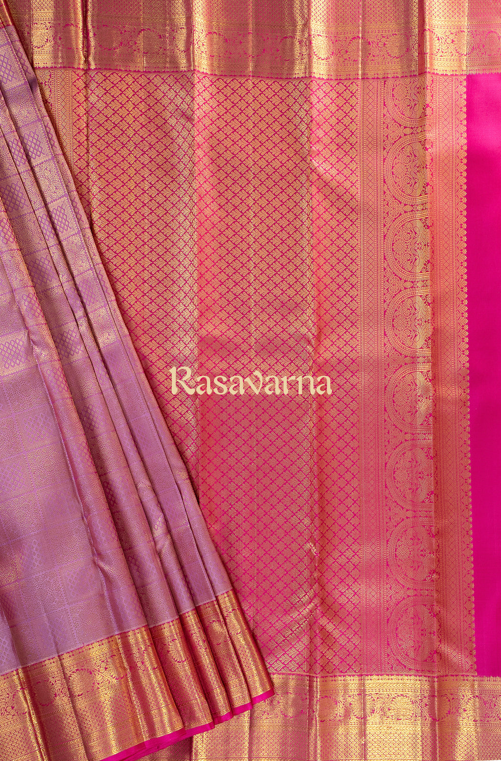Onion Red Pure Silk Kanchipuram Pattu Saree with Rani Pink Border