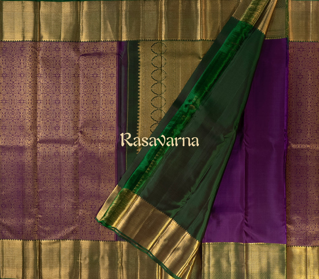 Magenta Pure Silk Kanchipuram Pattu Saree with Bottle Green Border