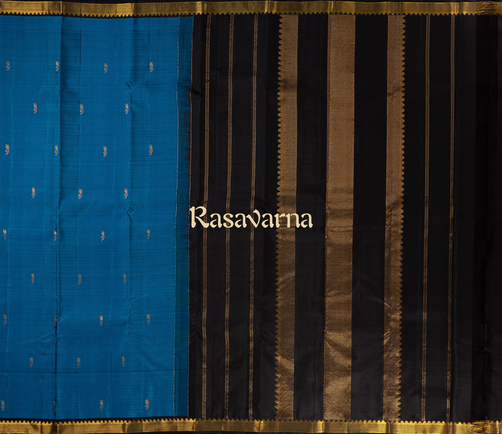 Blue Pure Silk Kanchipuram Pattu Saree with Black Border
