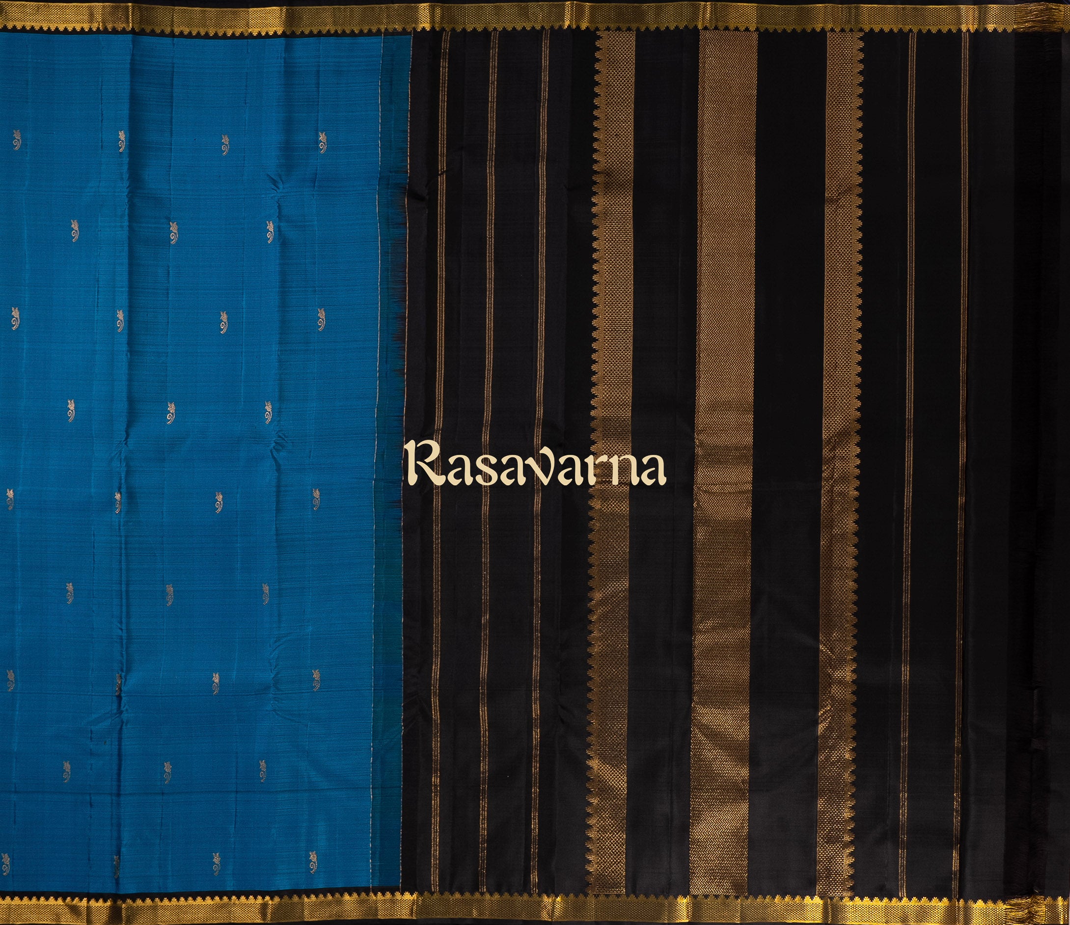 Blue Pure Silk Kanchipuram Pattu Saree with Black Border