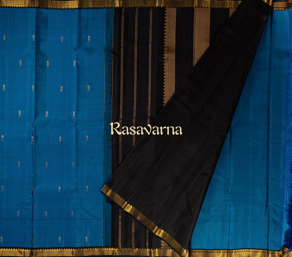 Blue Pure Silk Kanchipuram Pattu Saree with Black Border