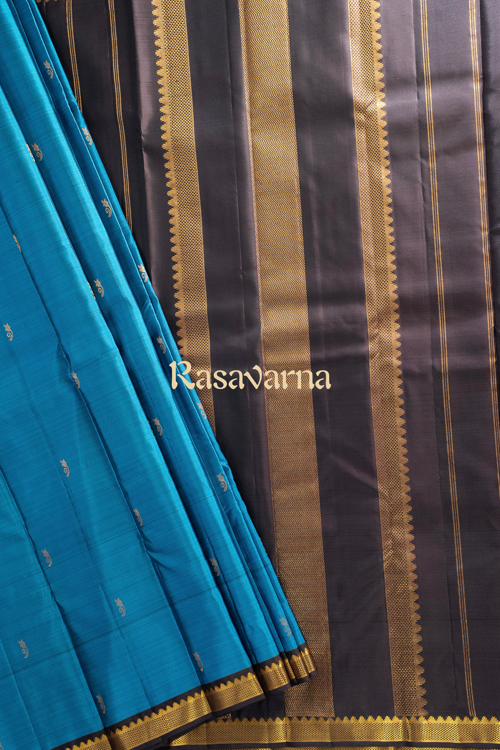 Blue Pure Silk Kanchipuram Pattu Saree with Black Border