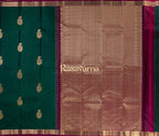 Bottle Green Pure Silk Kanchipuram Pattu Saree with Magenta Border