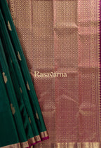 Bottle Green Pure Silk Kanchipuram Pattu Saree with Magenta Border