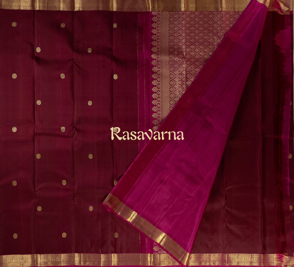 Maroon Pure Silk Kanchipuram Pattu Saree with Rani Border