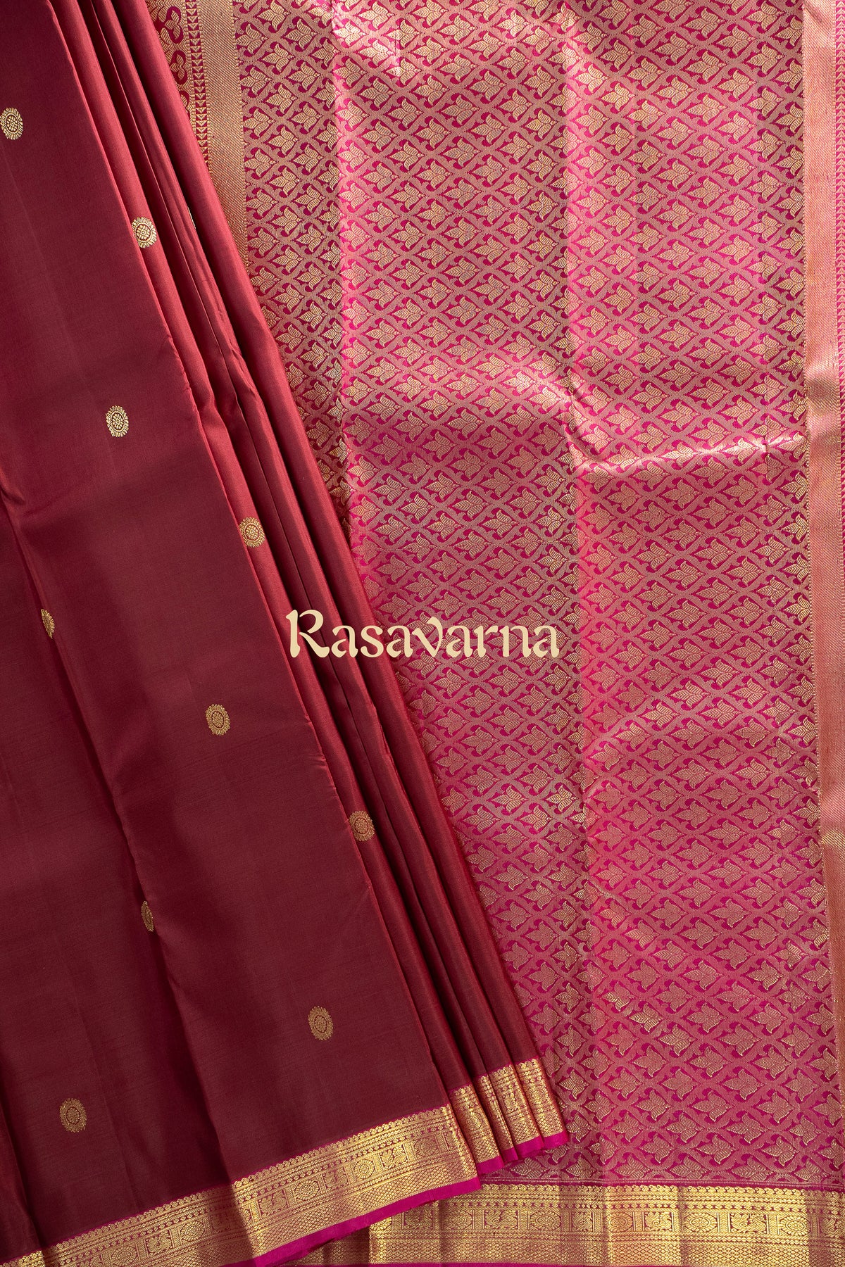 Maroon Pure Silk Kanchipuram Pattu Saree with Rani Border