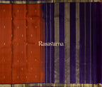 Rust Orange Pure Silk Kanchipuram Pattu Saree with Violet Border