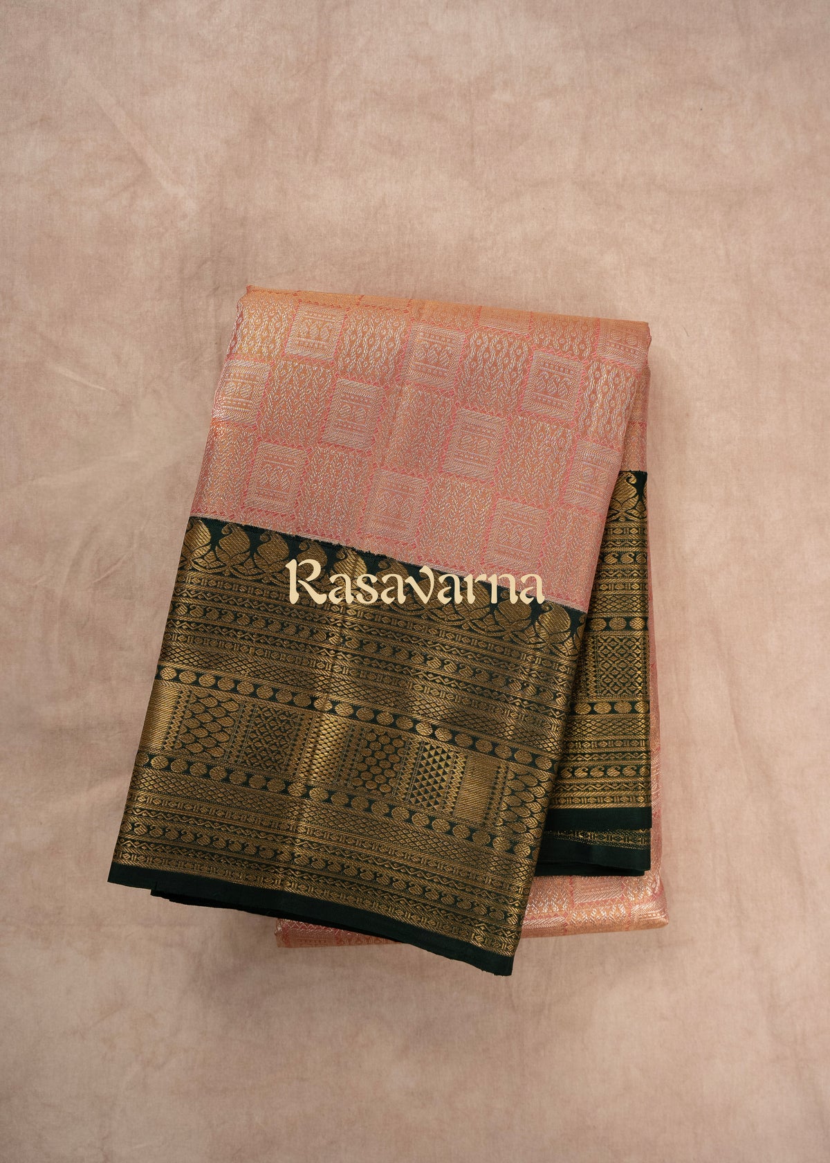 Pink Pure Silk Kanchipuram Pattu Saree with Bottle Green Border