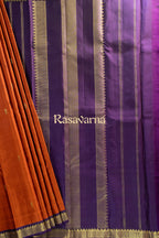 Rust Orange Pure Silk Kanchipuram Pattu Saree with Violet Border