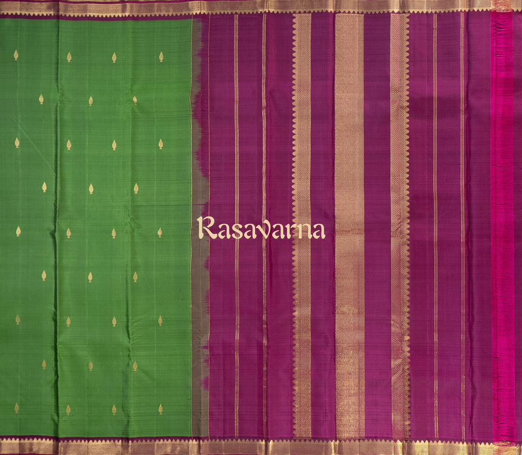 Parrot Green Pure Silk Kanchipuram Pattu Saree with Magenta Border