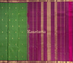 Parrot Green Pure Silk Kanchipuram Pattu Saree with Magenta Border