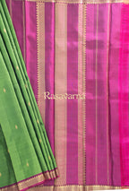 Parrot Green Pure Silk Kanchipuram Pattu Saree with Magenta Border