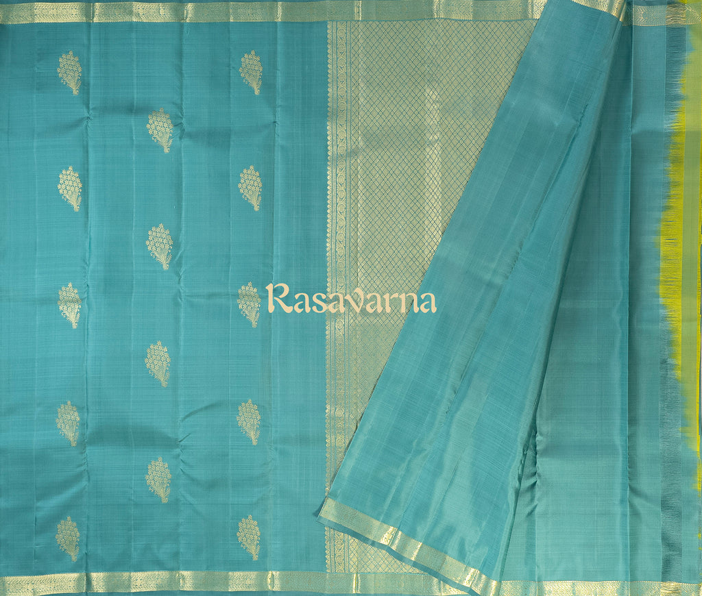 Teal Pure Silk Kanchipuram Pattu Saree