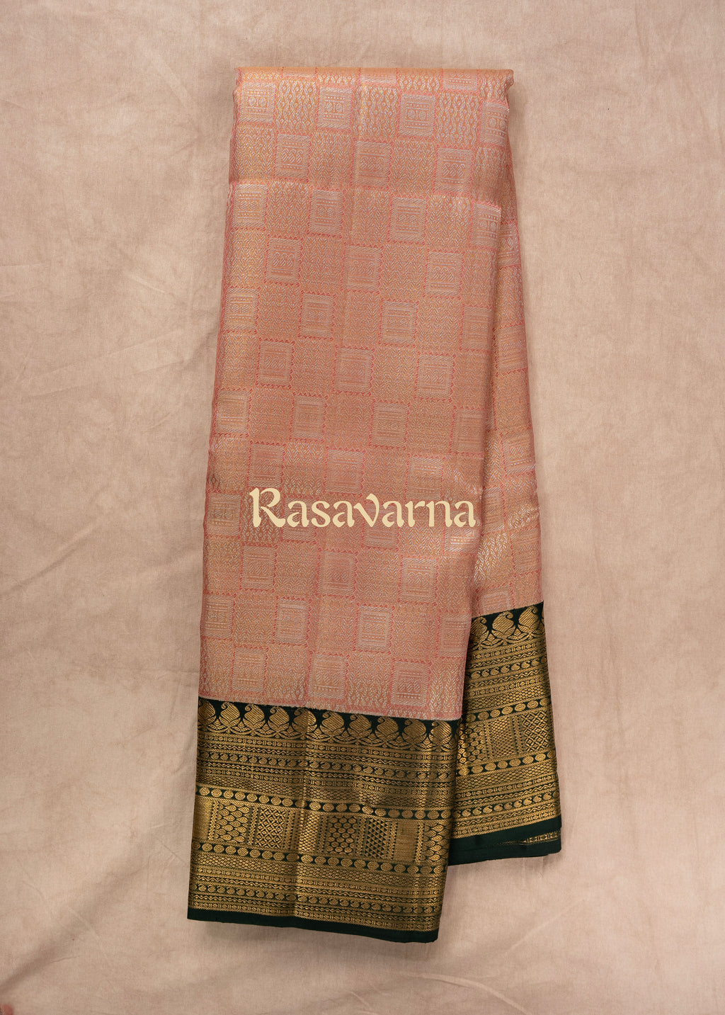 Pink Pure Silk Kanchipuram Pattu Saree with Bottle Green Border