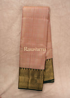 Pink Pure Silk Kanchipuram Pattu Saree with Bottle Green Border