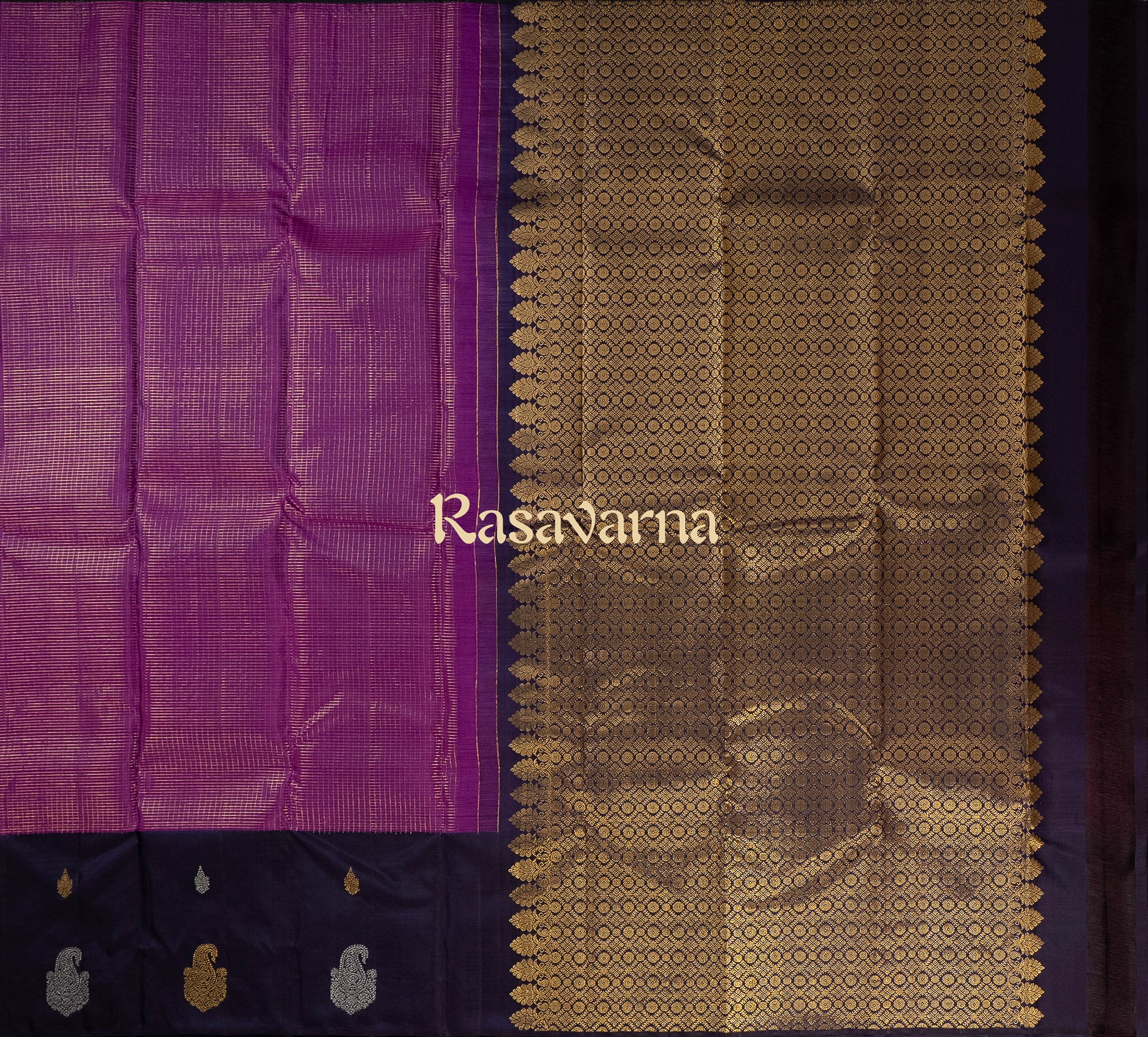 Purple Pure Silk Kanchipuram Pattu Saree with Navy Blue Border