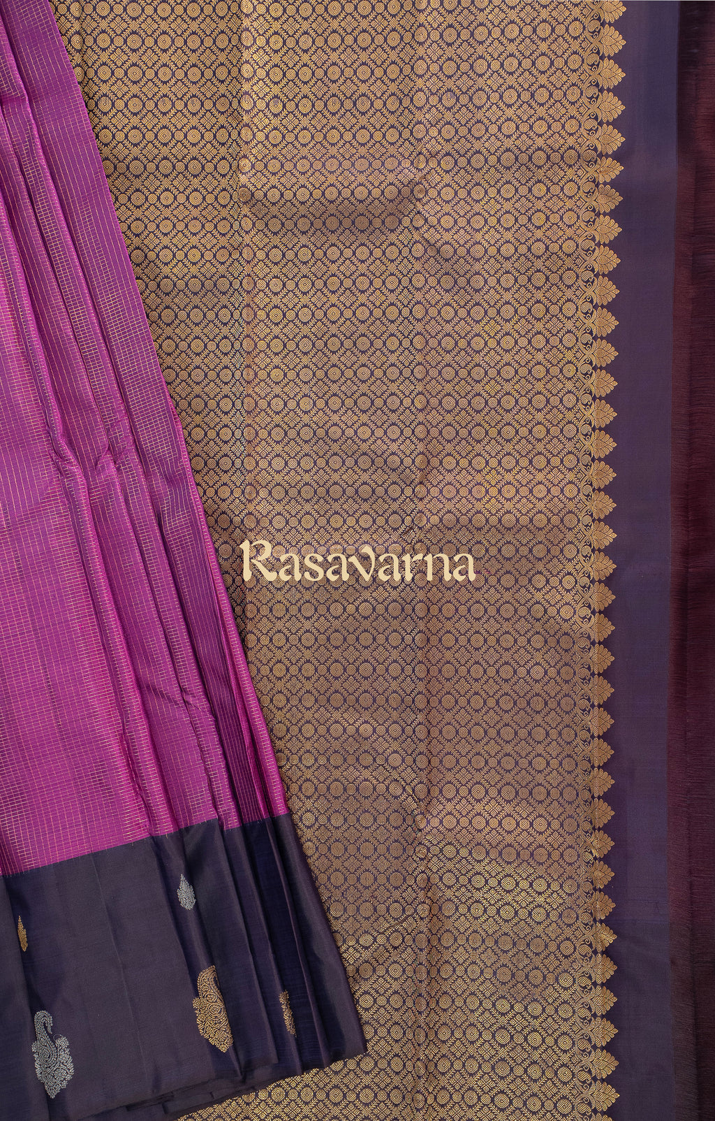 Purple Pure Silk Kanchipuram Pattu Saree with Navy Blue Border