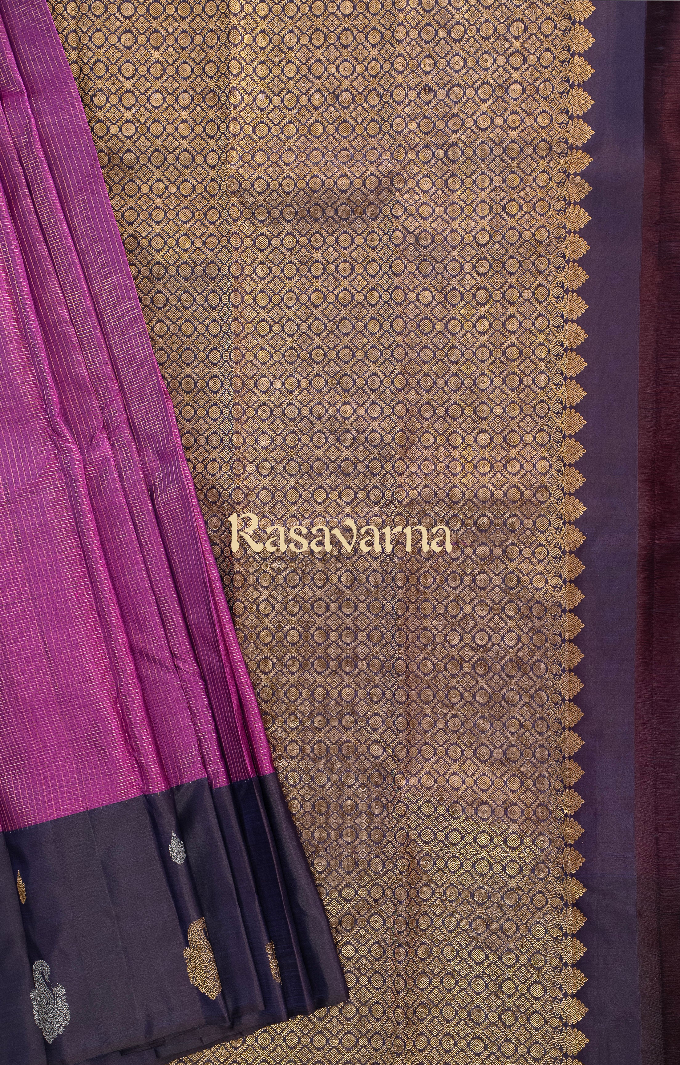 Purple Pure Silk Kanchipuram Pattu Saree with Navy Blue Border