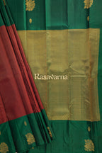 Red Pure Silk Kanchipuram Pattu Saree with Green Border