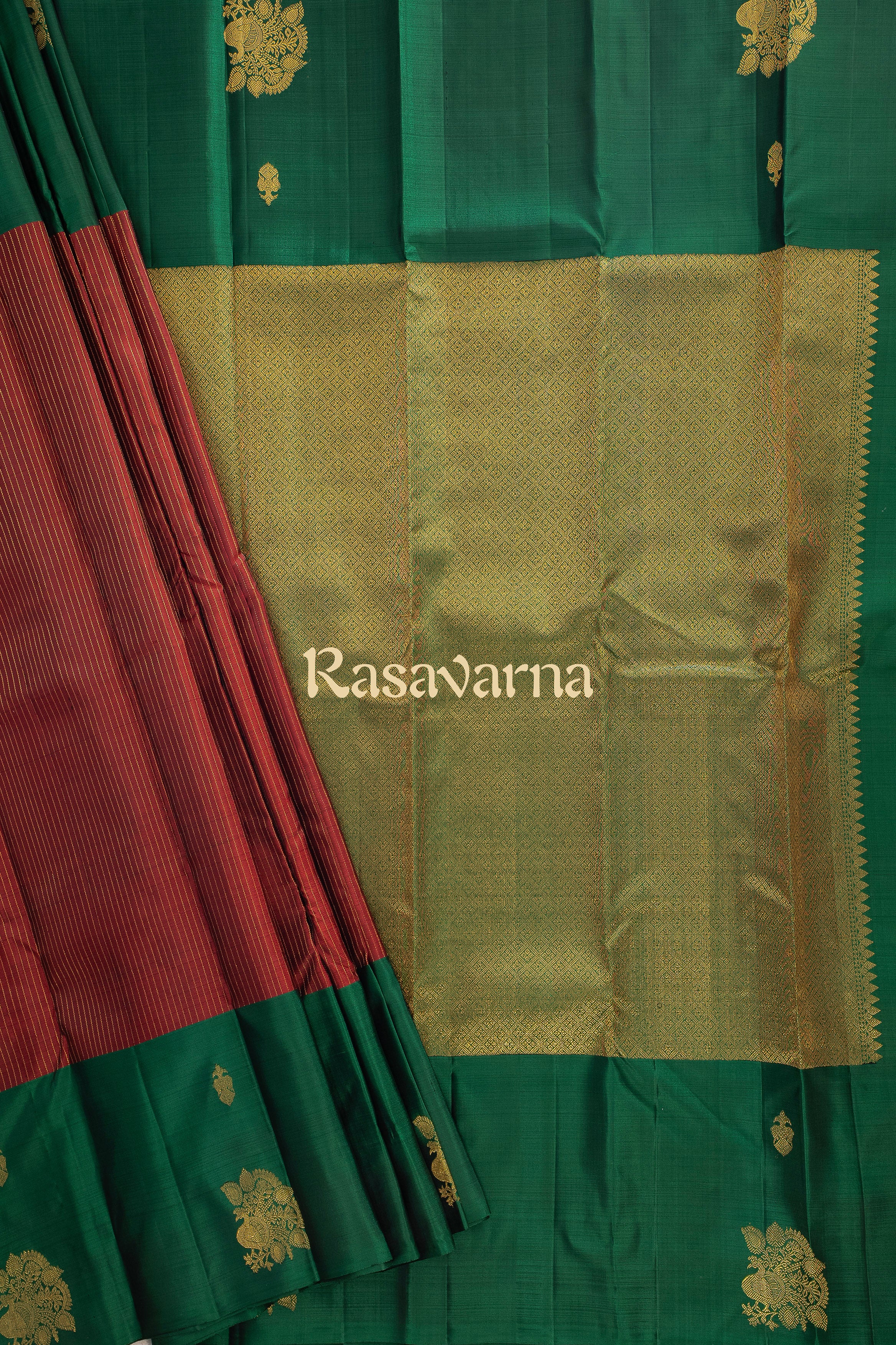 Red Pure Silk Kanchipuram Pattu Saree with Green Border