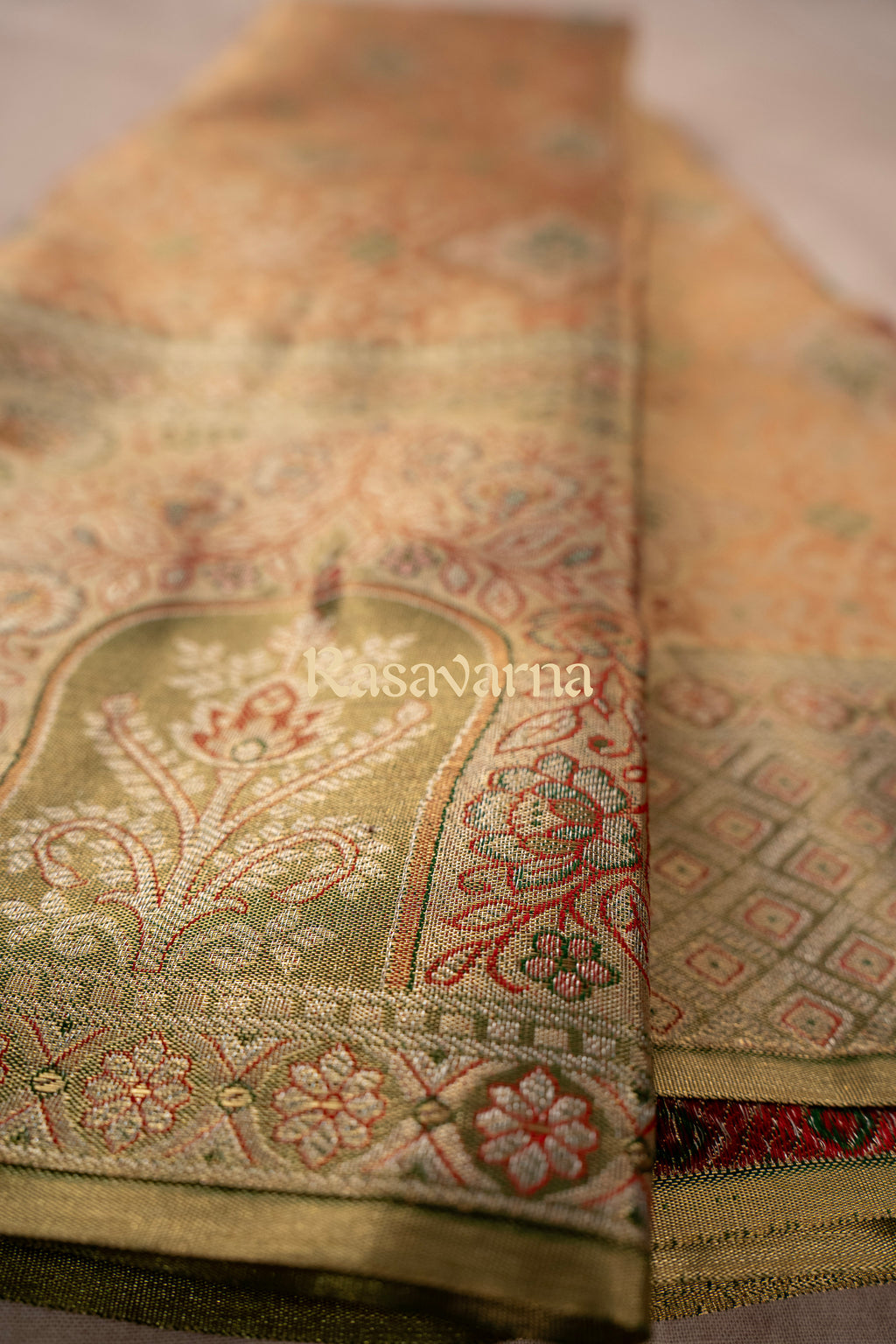 Orange Pure Silk Kanchipuram Pattu Saree with Green Border
