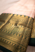 Pink Pure Silk Kanchipuram Pattu Saree with Bottle Green Border