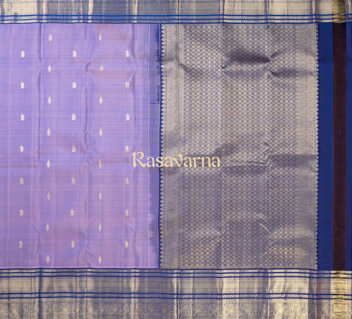 Amethyst Pure Silk Kanchipuram Pattu Saree with Royal Blue Border