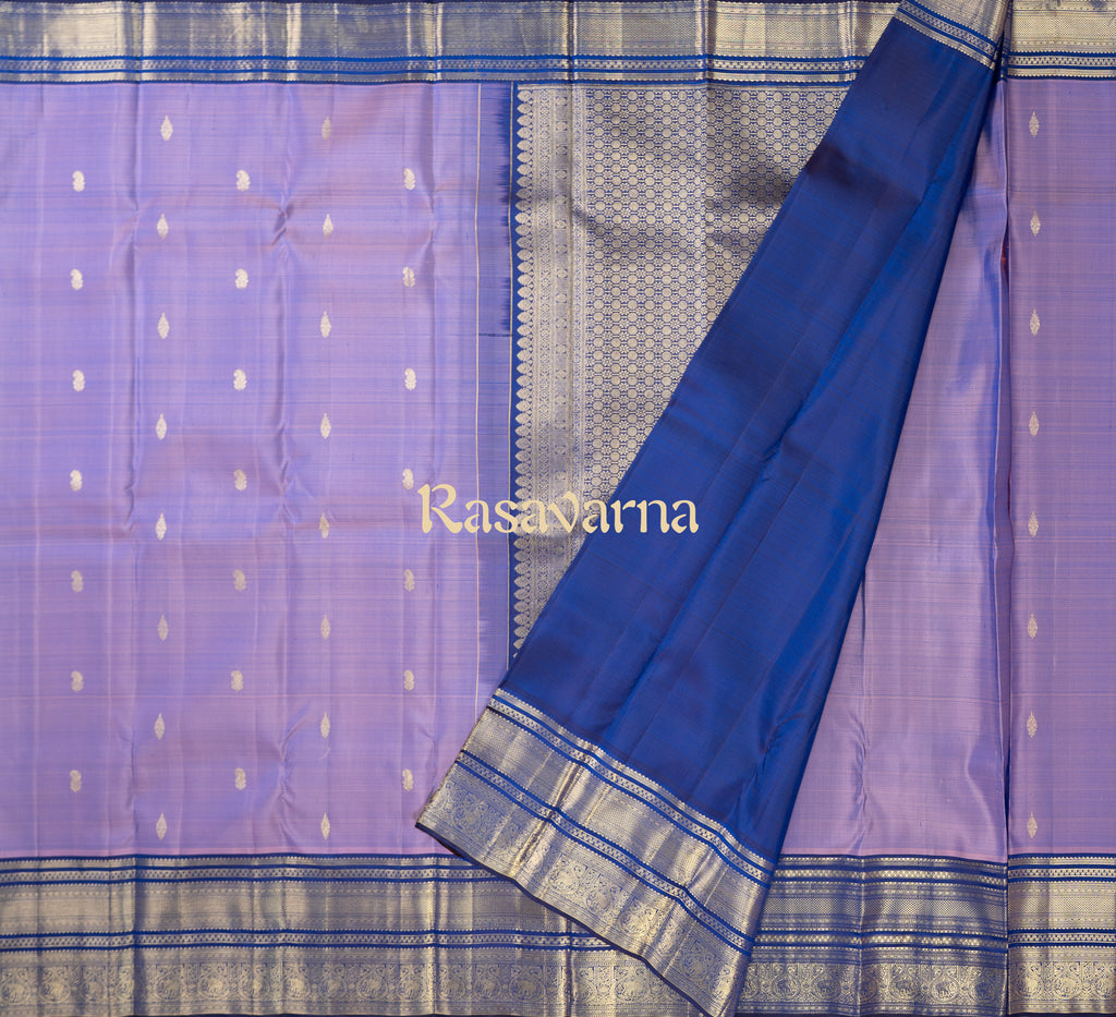 Amethyst Pure Silk Kanchipuram Pattu Saree with Royal Blue Border