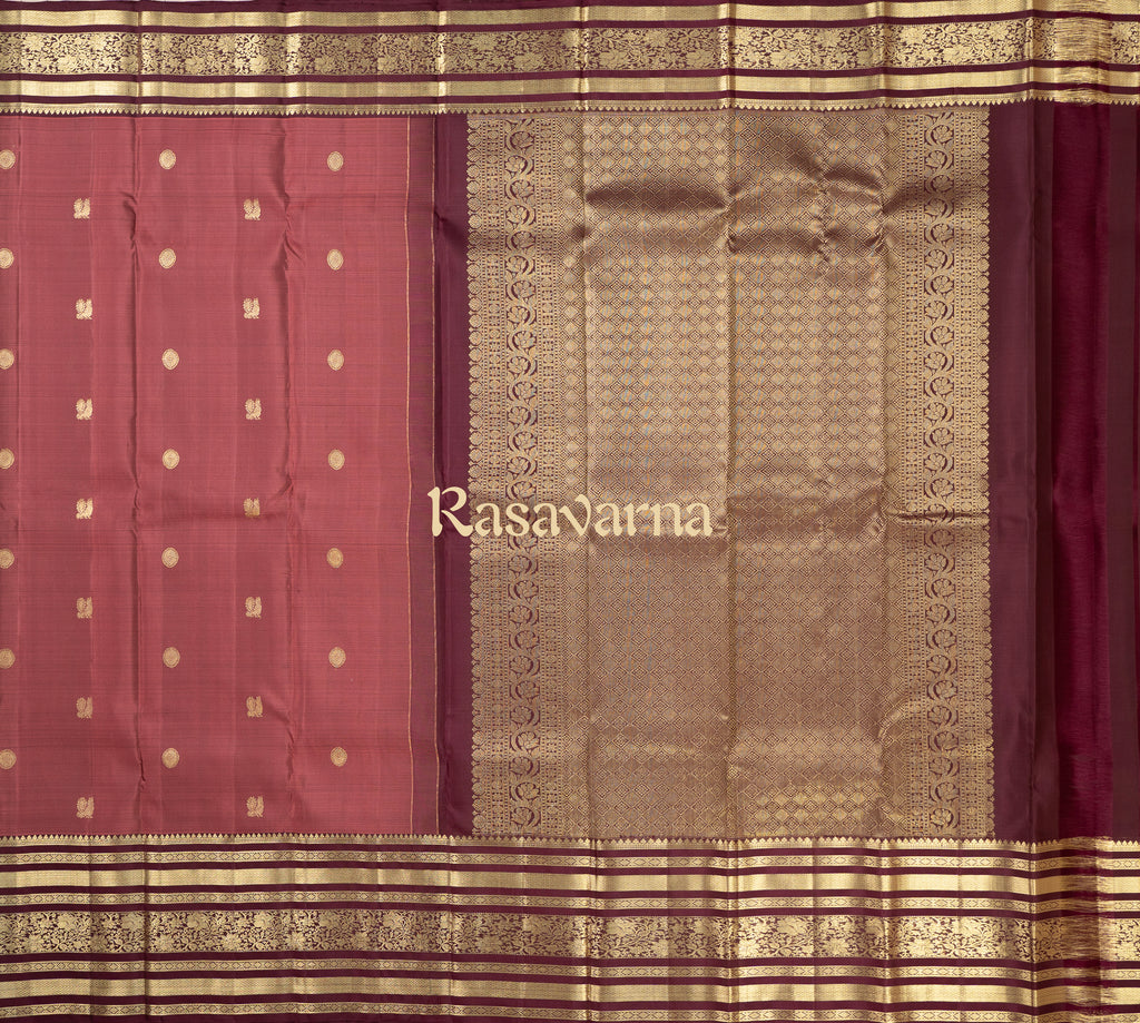 Rose Brown Pure Silk Kanchipuram Pattu Saree with Maroon Border