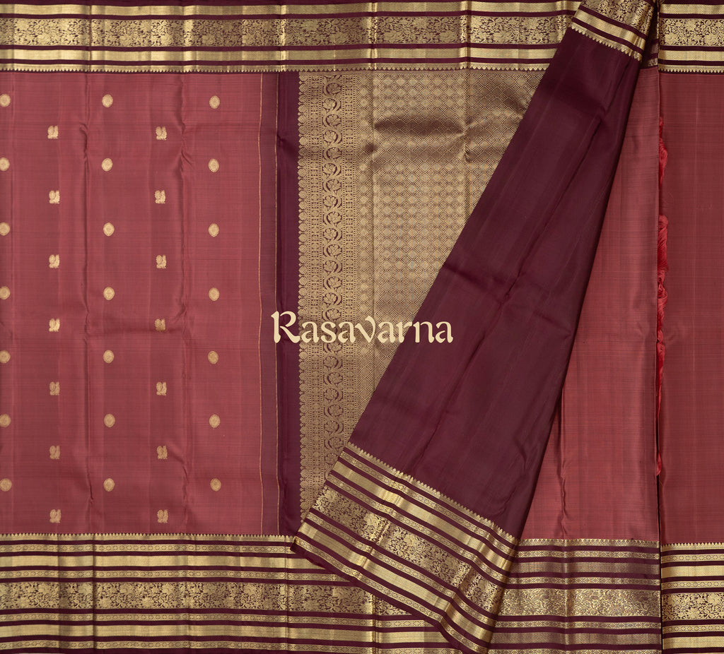 Rose Brown Pure Silk Kanchipuram Pattu Saree with Maroon Border