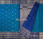 Peacock Blue Pure Silk Kanchipuram Pattu Saree with Navy Blue Border