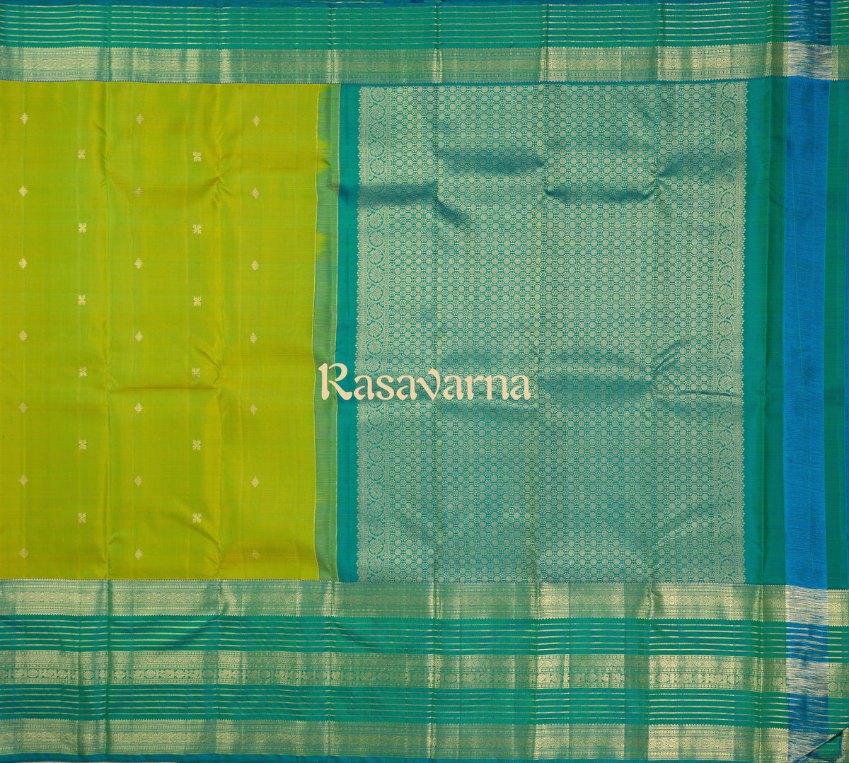 Parrot Green Pure Silk Kanchipuram Pattu Saree with Rama Green Border