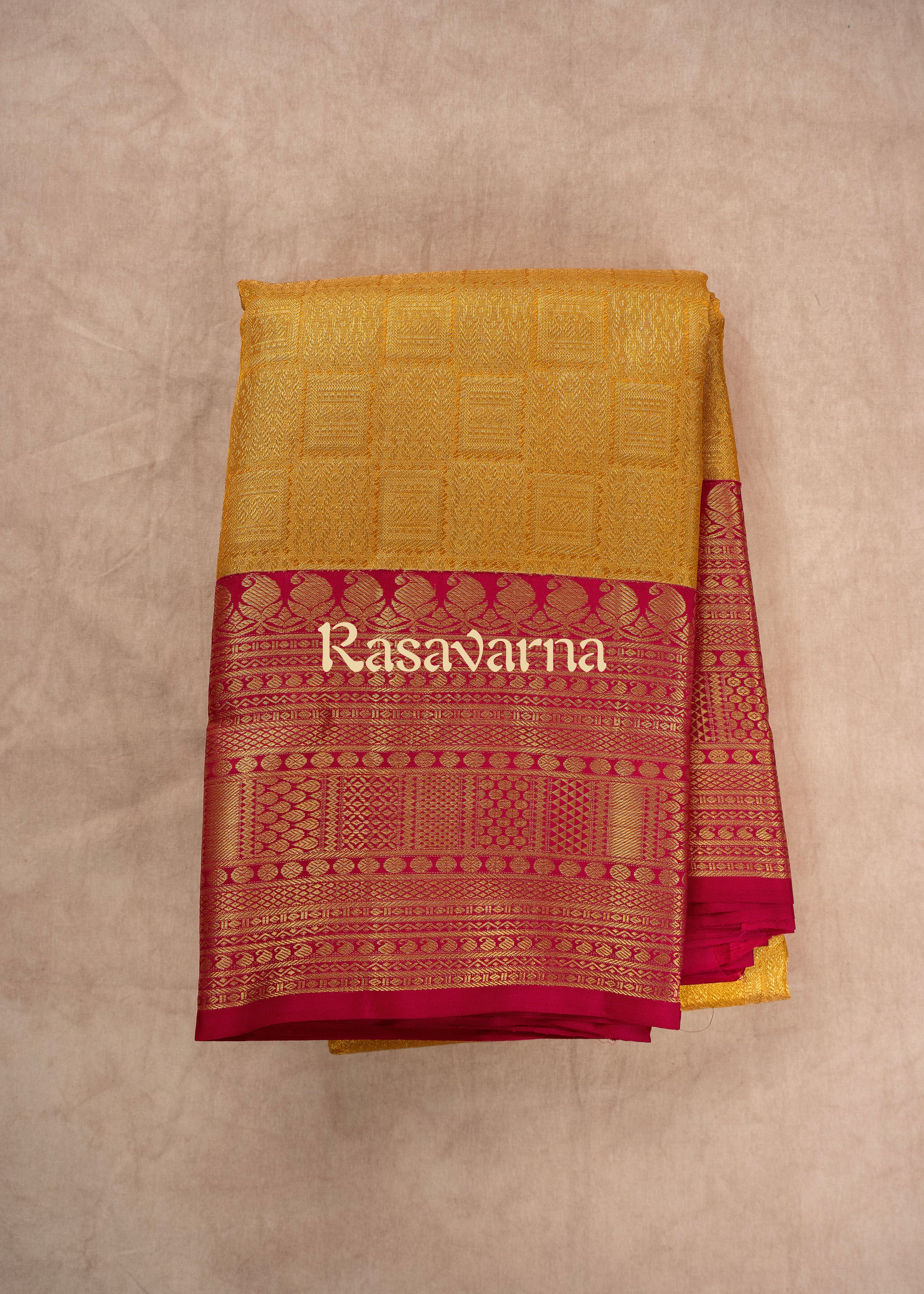 Gold Pure Silk Kanchipuram Pattu Saree with Red Border